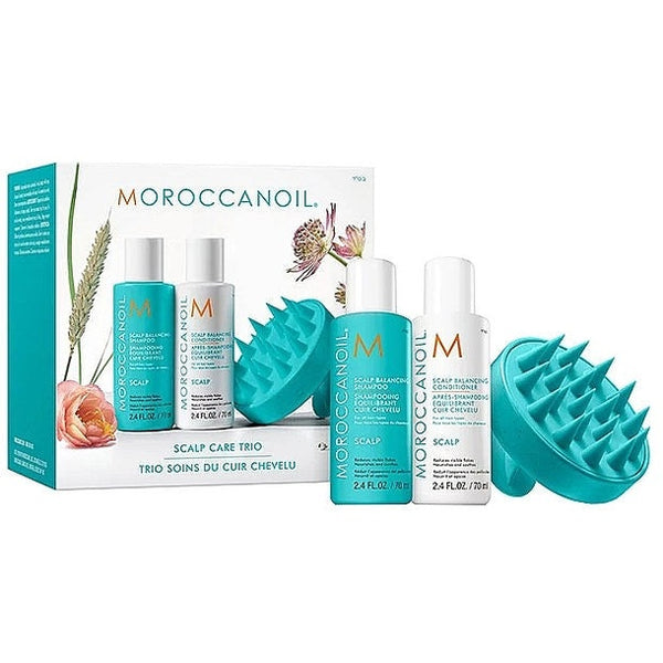 Moroccanoil Scalp Care Trio – balanslaşdırıcı şampun 70 ml, kondisioner 70 ml və masaj darağı (Daraq Store)