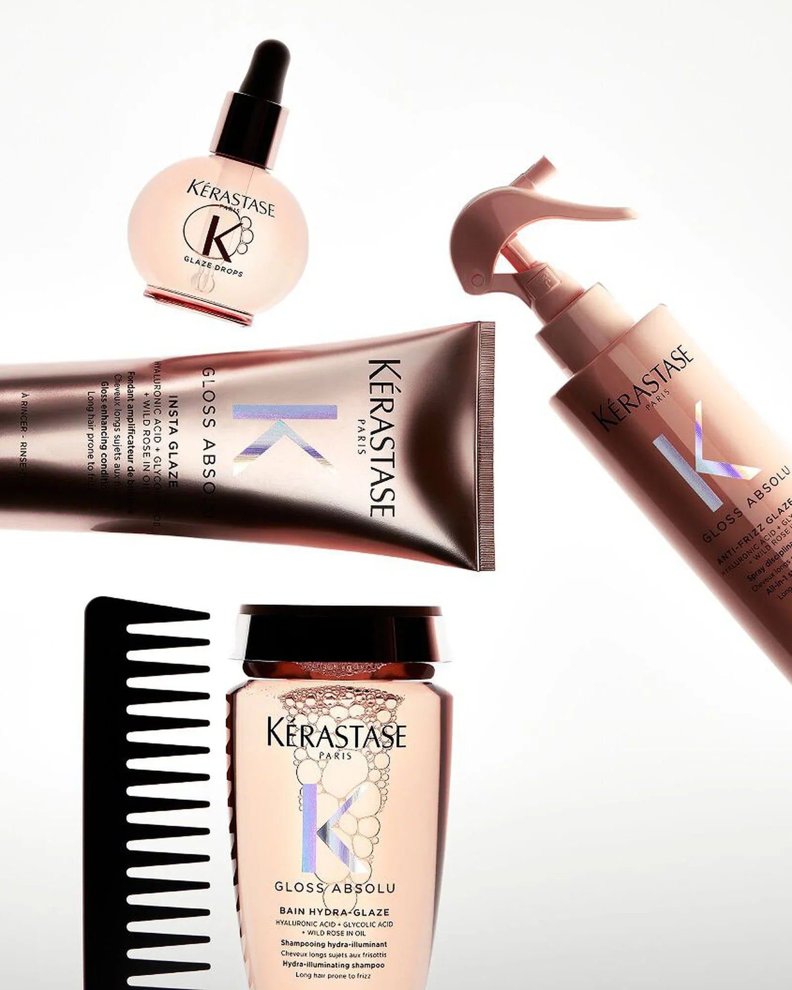 Kerastase Gloss Absolu haircare collection for shine — shampoo, conditioner, mask and leave-in