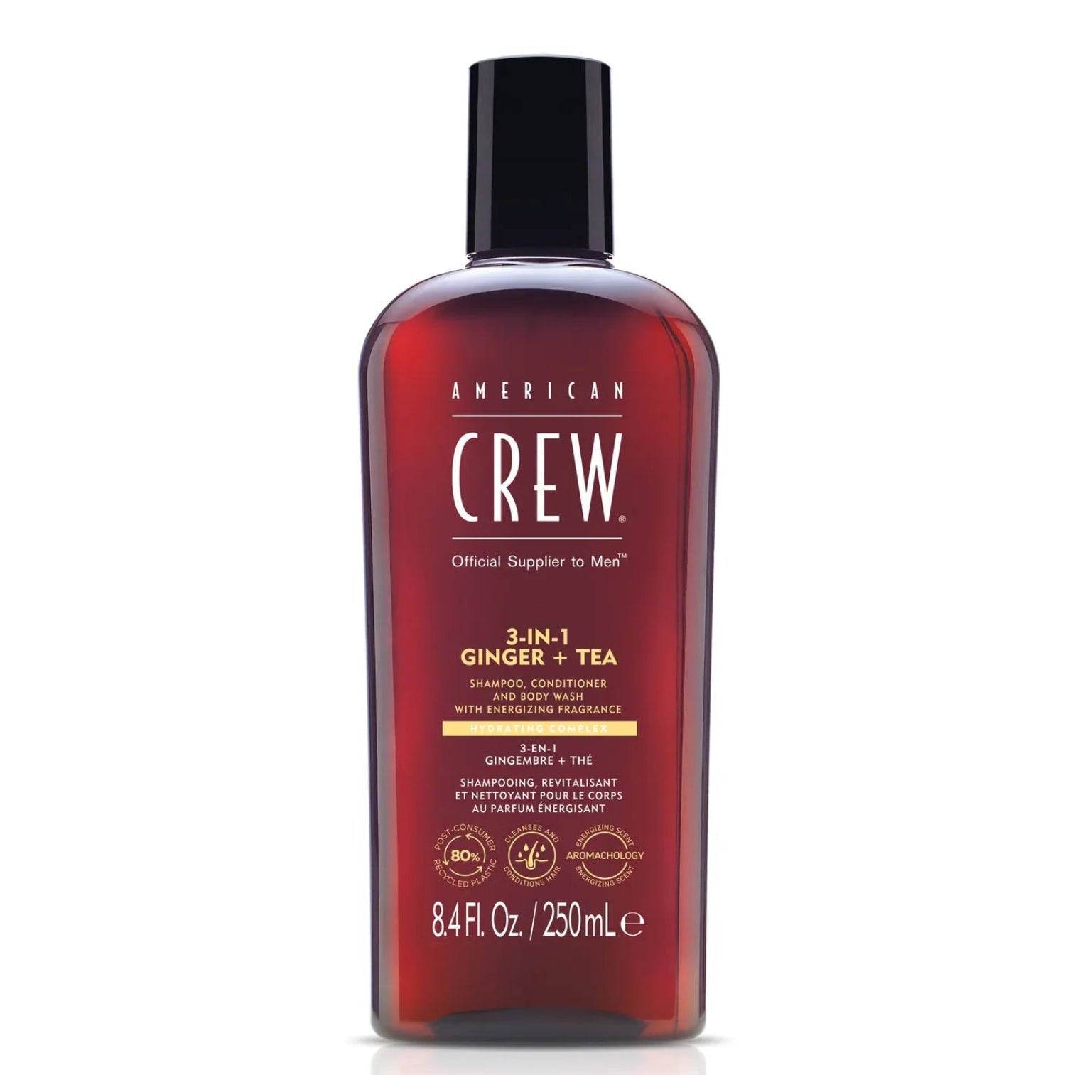 American Crew 3-IN-1 Ginger + Tea 250 ml kişilər üçün şampun kondisioner və duş geli
