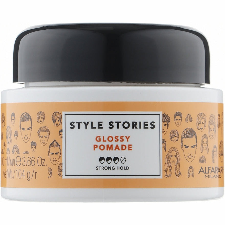 Alfaparf Style Stories Glossy Pomade 100 ml – güclü fiksasiya və parlaq bitişli saç pomadası
