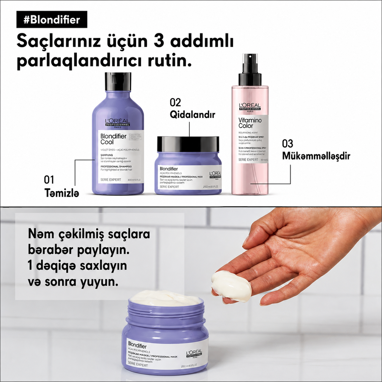 Sarı saçlar üçün parlaqlıq verən maska