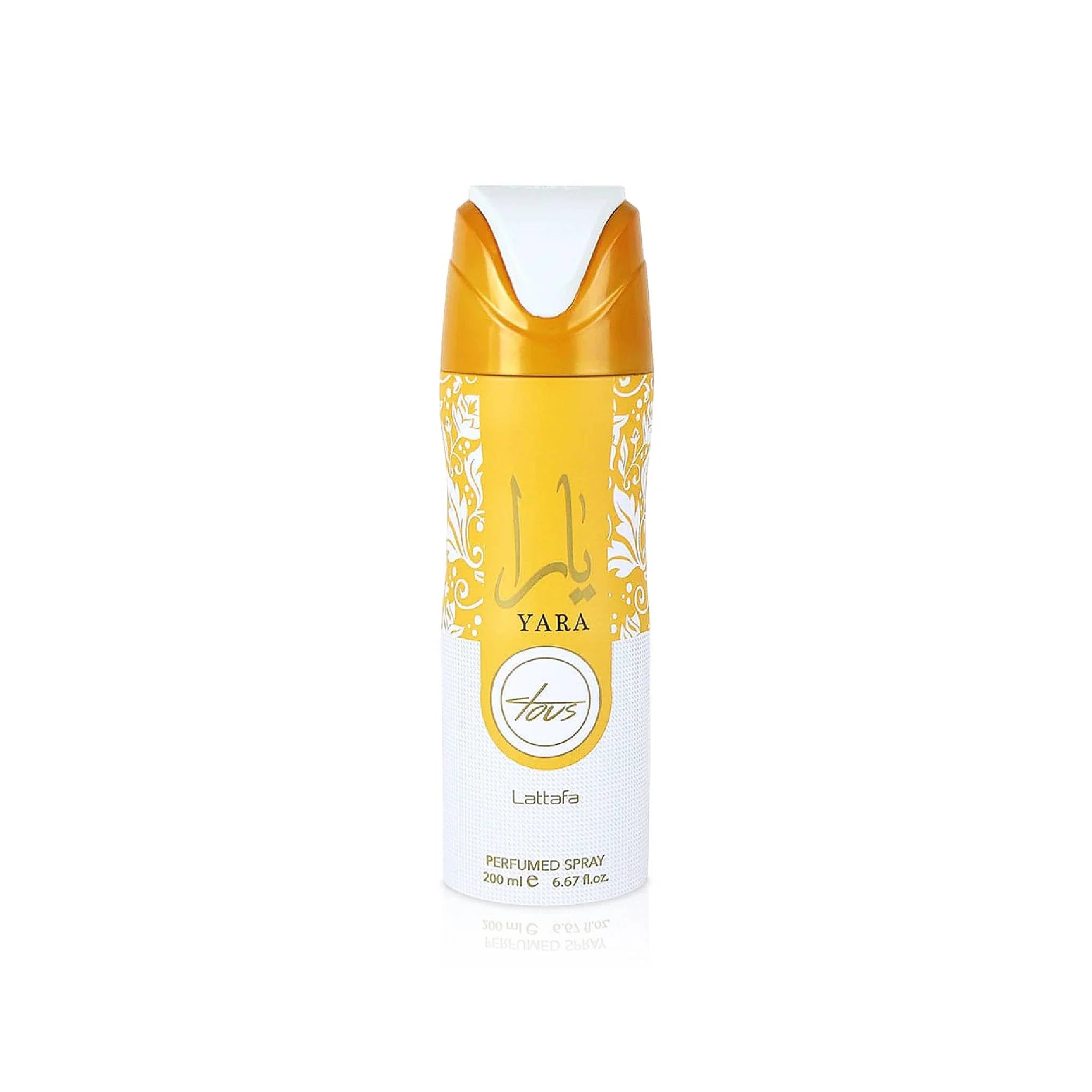 Lattafa Yara Tous Perfumed Spray 200ml product photo yellow and white body spray
