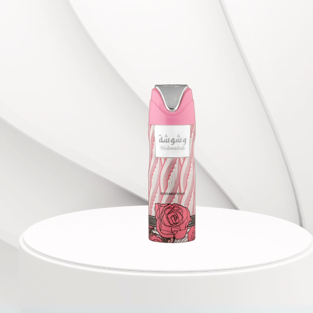 Lattafa Washwashah Perfumed Spray 200ml pink body spray with rose design product photo
