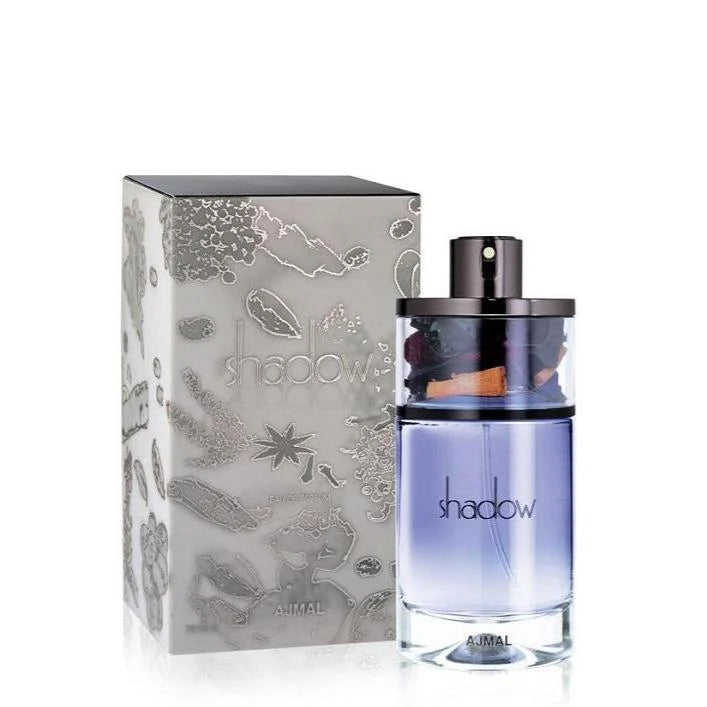 AJMAL Shadow for Him 75 ml kişi ətiri gümüşü qutu və flakon

