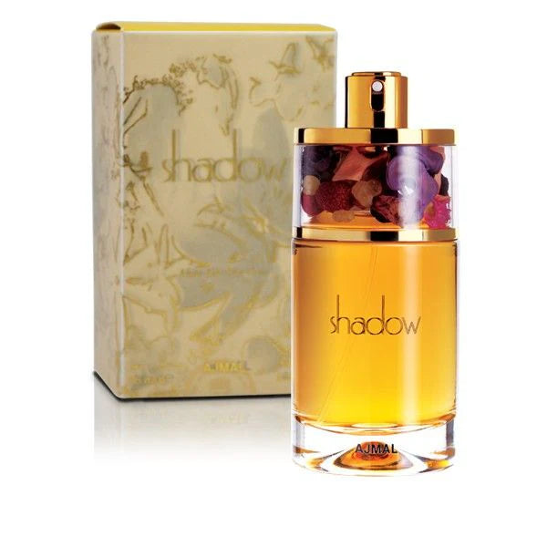 AJMAL Shadow for Her 75 ml qadın ətiri qızılı flakon və qutu
