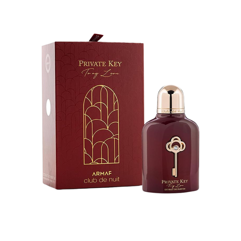 Armaf Club de Nuit Private Key To My Love Extrait de Parfum 100 ml bottle with burgundy box, gold key emblem
