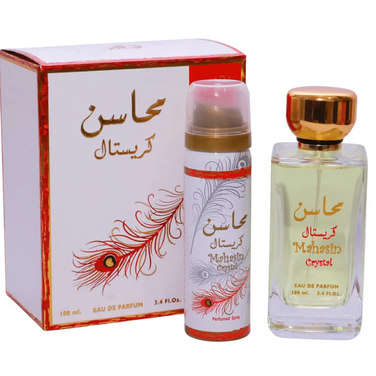 Lattafa Mahasin Crystal gift set with EDP 100ml and perfumed spray
