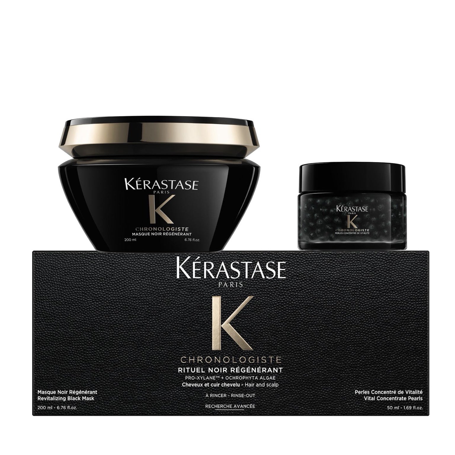 Kérastase Chronologiste Ritual Noir Régénérant Set with black mask and vital concentrate pearls
