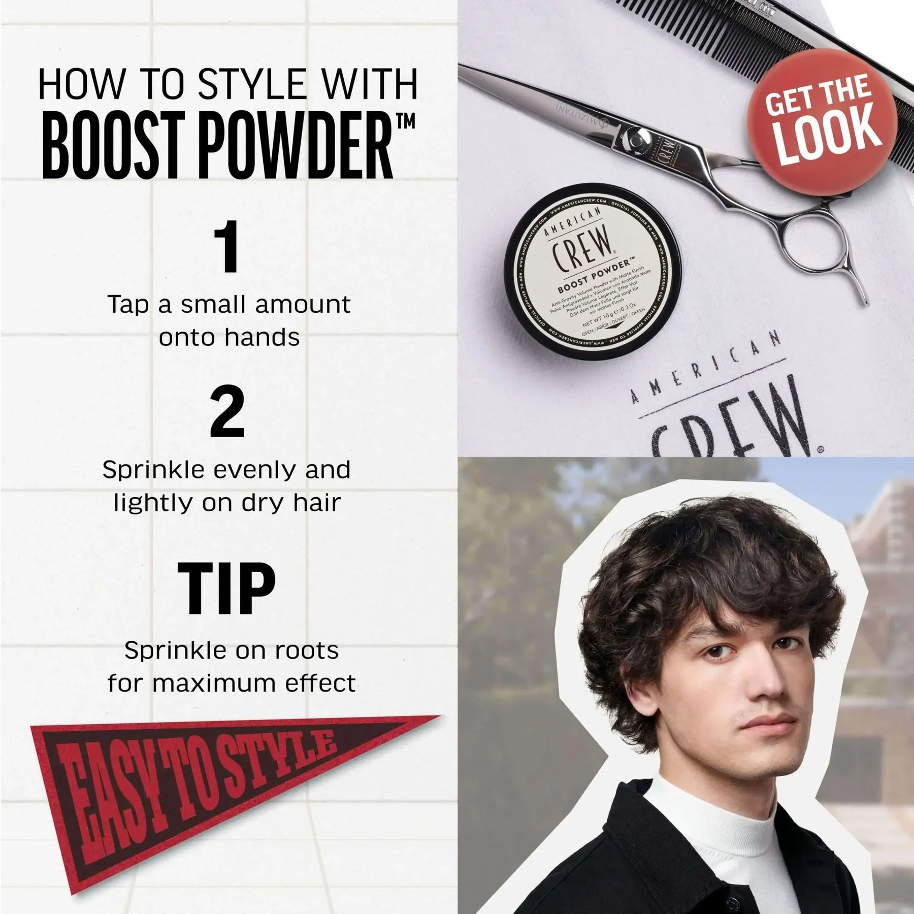 American Crew Boost Powder saç üçün həcm verən mat pudra 10 g / 20 g