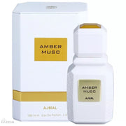 Ajmal Amber Musc Eau de Parfum şüşə və qutusu – kəhrəba və müşk notlu premium ətir
