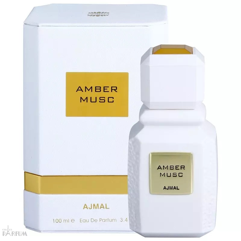 Ajmal Amber Musc Eau de Parfum şüşə və qutusu – kəhrəba və müşk notlu premium ətir
