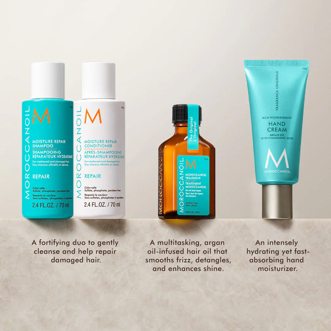 Moroccanoil Bərpaedici Səyahət Saç və Əl Baxımı Dəsti 25 ml + 70 ml + 70 ml + 40 ml