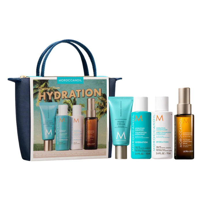 Moroccanoil Hydration Set 25 ml, 70 ml, 70 ml və 40 ml quru saçlar üçün nəmləndirici saç və əl baxımı dəsti