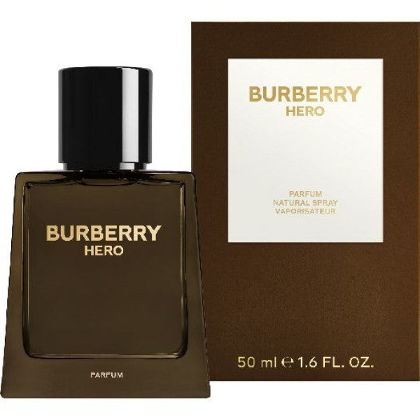 Burberry Hero Parfum 50 ml flakonu və qutusu — dərin və statuslu kişi ətri