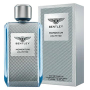Bentley Momentum Unlimited EDT 100ml men's fragrance bottle with box on white background