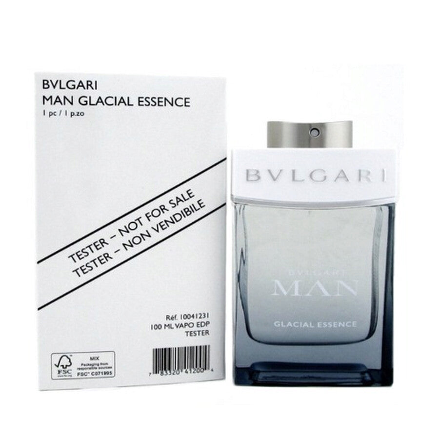 Bvlgari Man Glacial Essence EDP 100 ml tester flakonu və qutusu — təravətli və sərin kişi ətri
