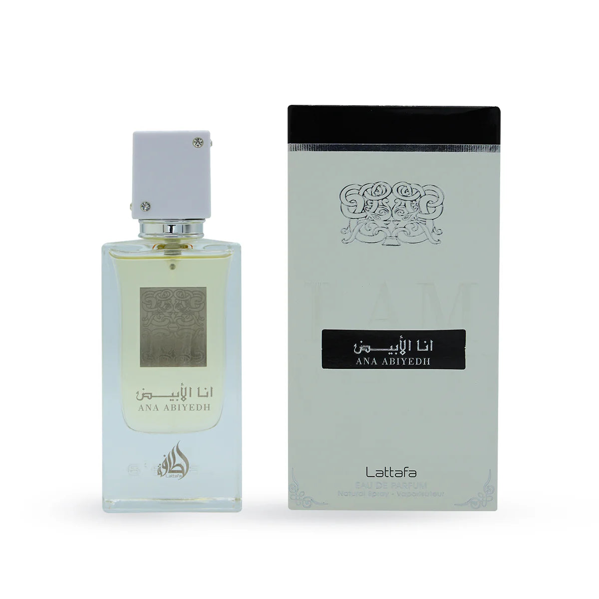 Lattafa Ana Abiyedh EDP 60ml perfume bottle and box
