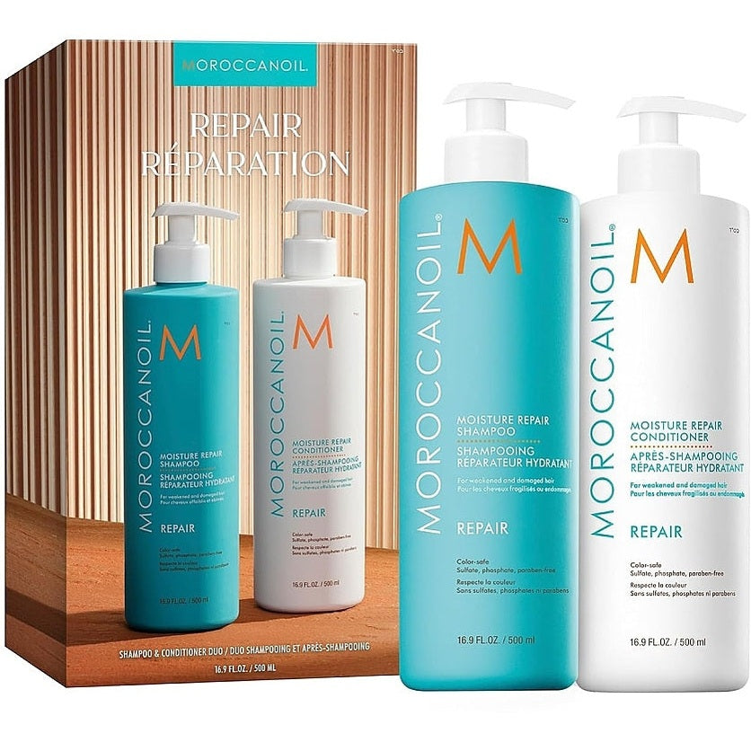 Moroccanoil Moisture Repair Duo – şampun və kondisioner zədələnmiş saçlar üçün (Daraq Store)

