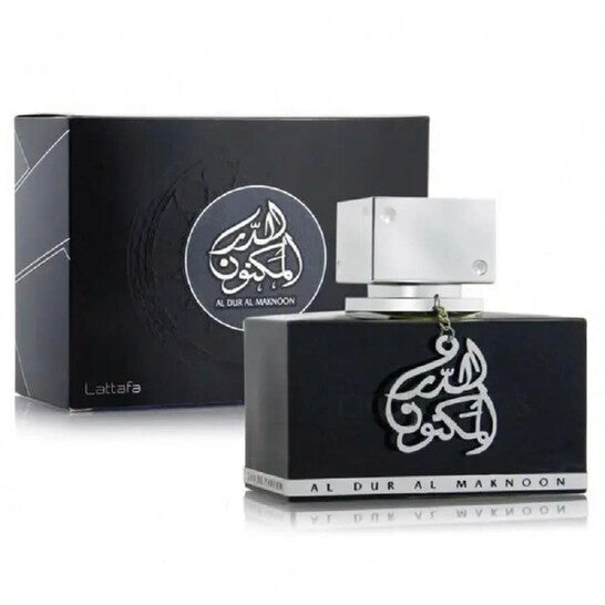 Lattafa Al Dur Al Maknoon Silver EDP 100ml perfume bottle and box
