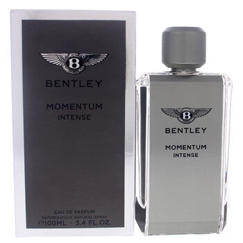 Bentley Momentum Intense EDP 100ml men's fragrance bottle with box on white background