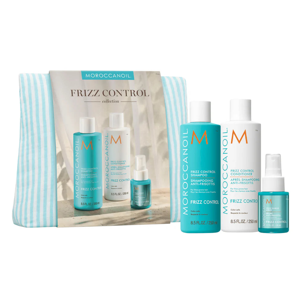Moroccanoil Qabarmaya Qarşı Saç Baxımı Dəsti 250 ml və 50 ml qabaran saçlar üçün şampun kondisioner və sprey