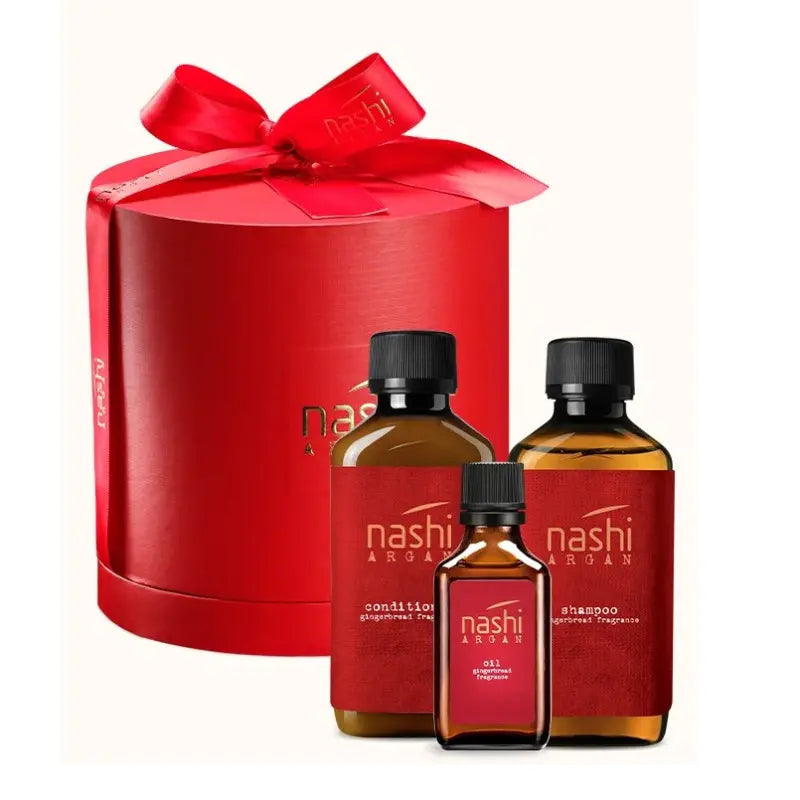 Nashi Argan Red Round Gingerbread Hair Christmas Gift Box 2024 qırmızı hədiyyə qutusunda saç baxımı dəsti