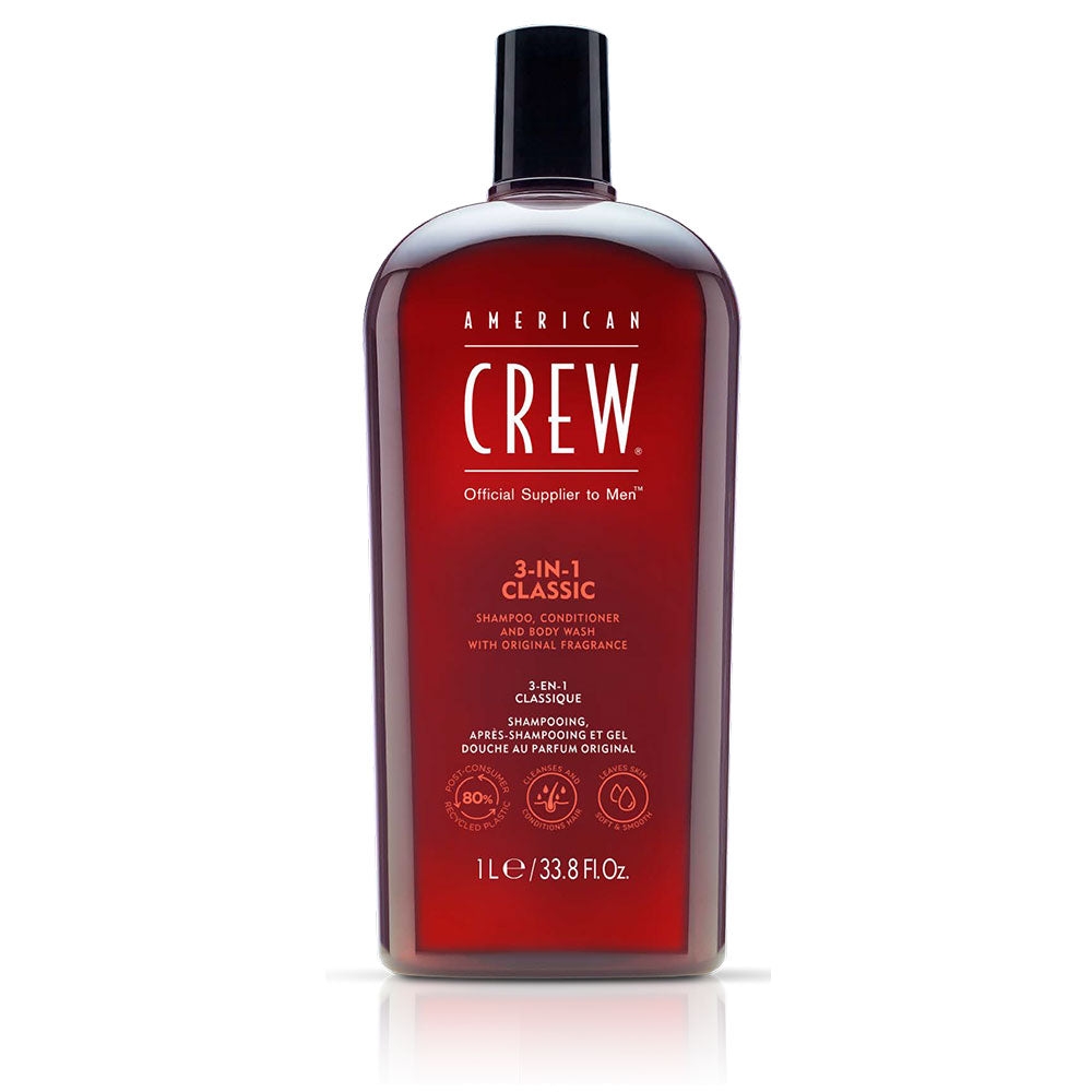 American Crew 3-in-1 Classic 1000 ml kişi üçün şampun kondisioner və bədən yuma geli