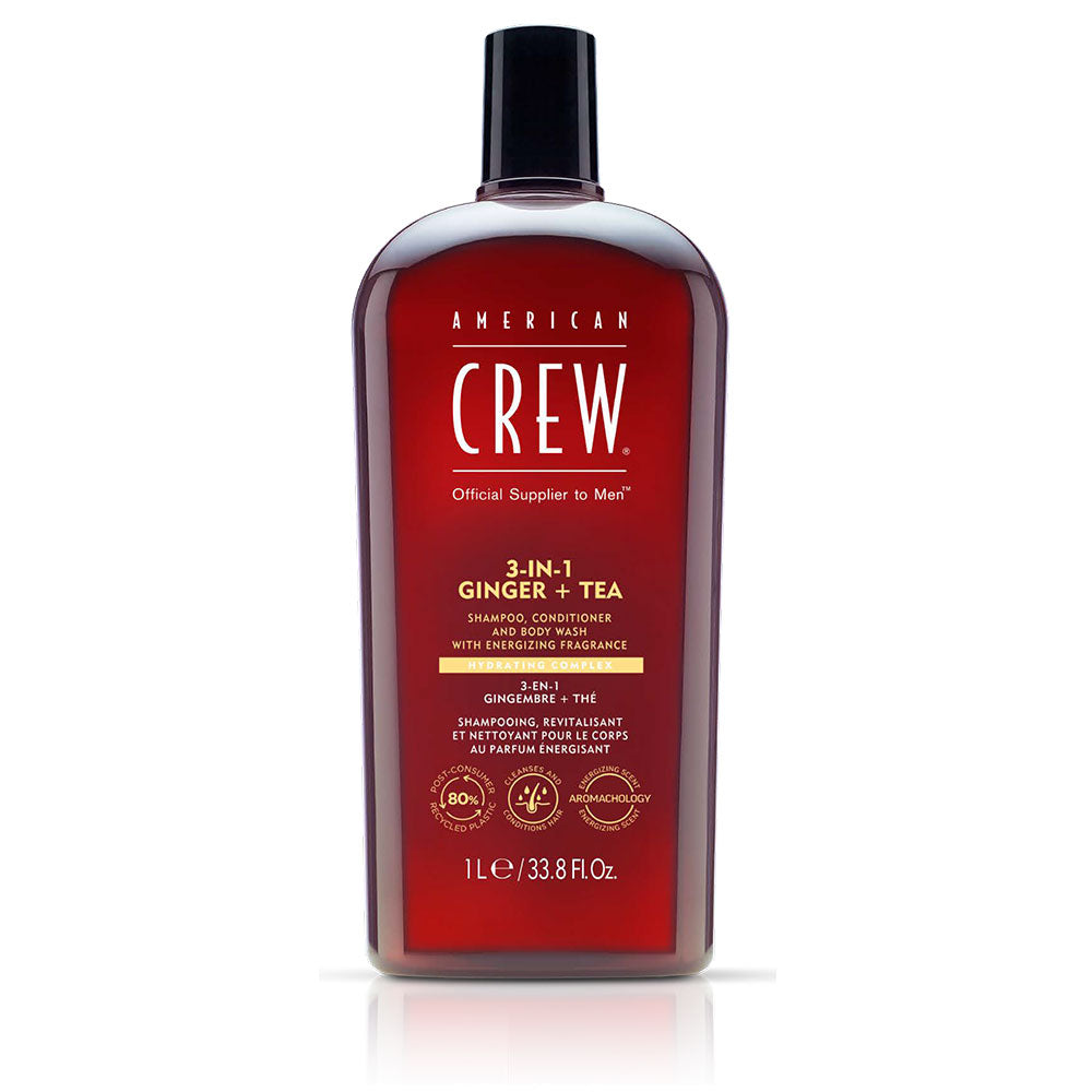 American Crew 3-in-1 Ginger + Tea 1000 ml kişi üçün şampun kondisioner və bədən yuma geli