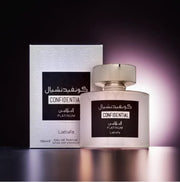 Lattafa Confidential Platinum EDP 100ml perfume bottle and box
