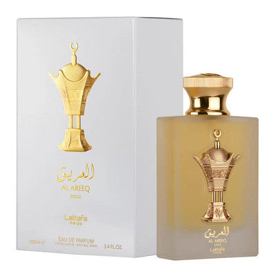 Lattafa Pride Al Areeq Gold EDP 100ml gold emblem bottle with white box

