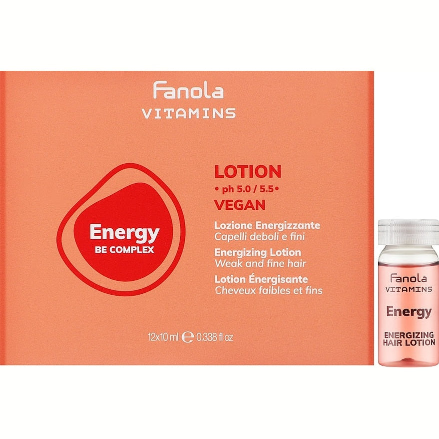 Fanola Vitamins Energy Lotion ampul — zəif və nazik saçlar üçün gücləndirici losyon 12×10 ml
