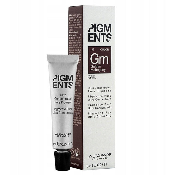 Alfaparf Pigments Gm Golden Mahogany 8 ml – saç üçün ultra konsentrat piqment
